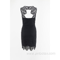 Black 2 layer lace back less dress